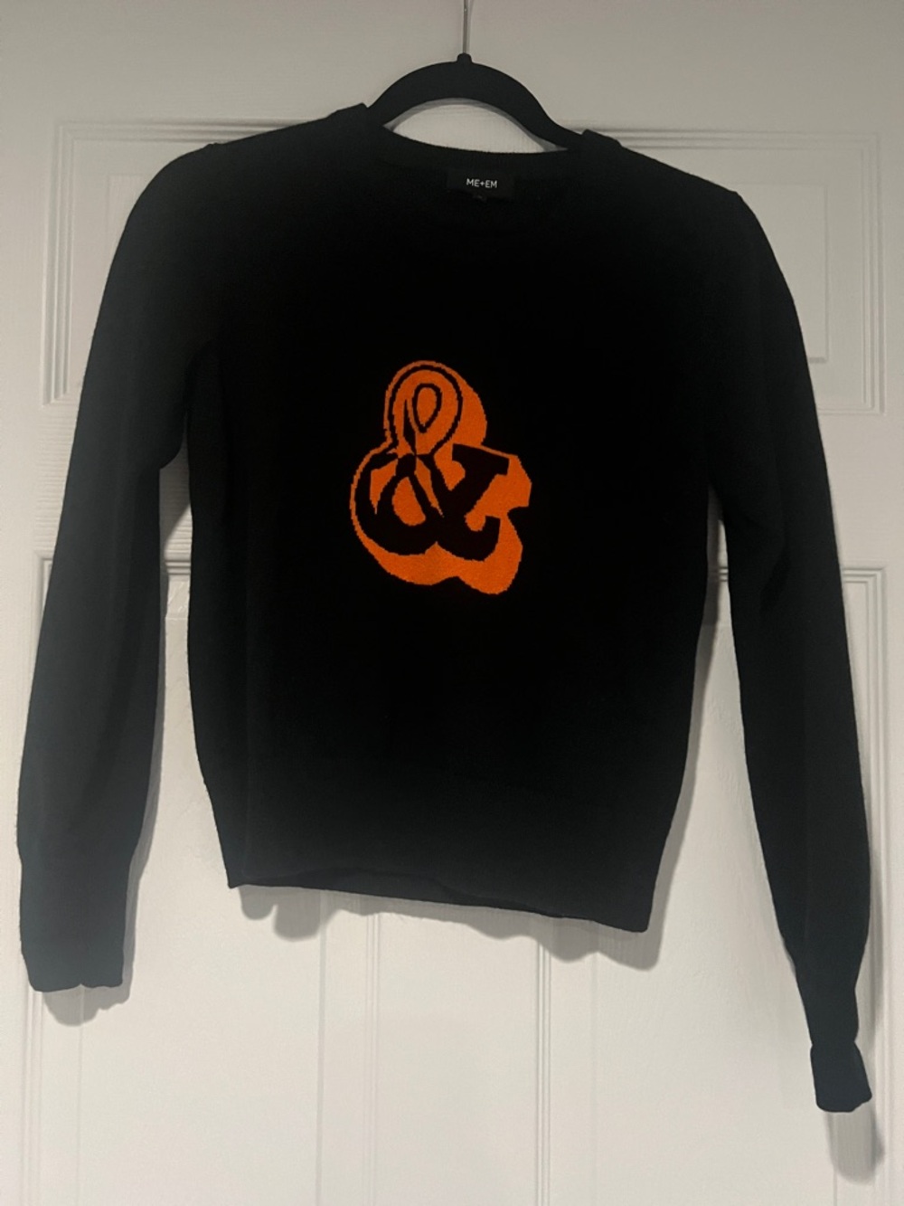 ME+EM Black Crewneck Sweater with Orange Ampersand